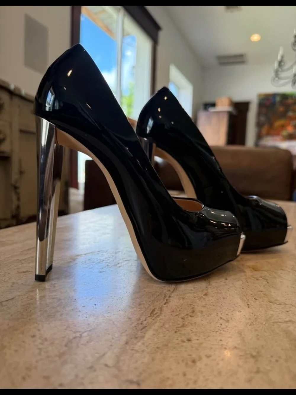 Giuseppe Zanotti Black Patent Peep-Toe Platform Pumps